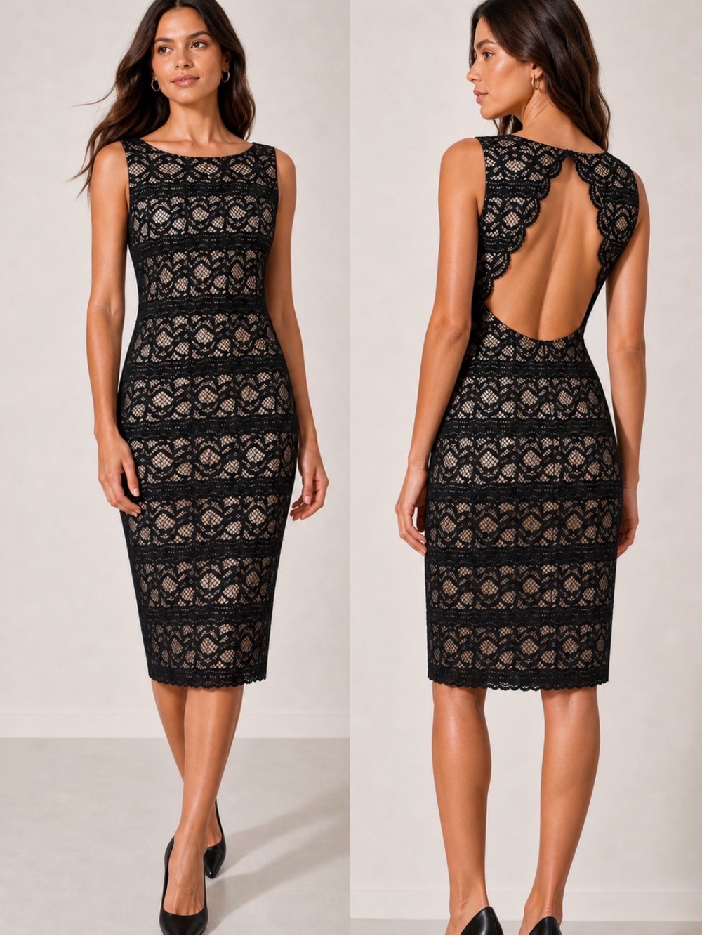 ALICE + OLIVIA Clover Black Lace Open-Back Midi Dress Size 4